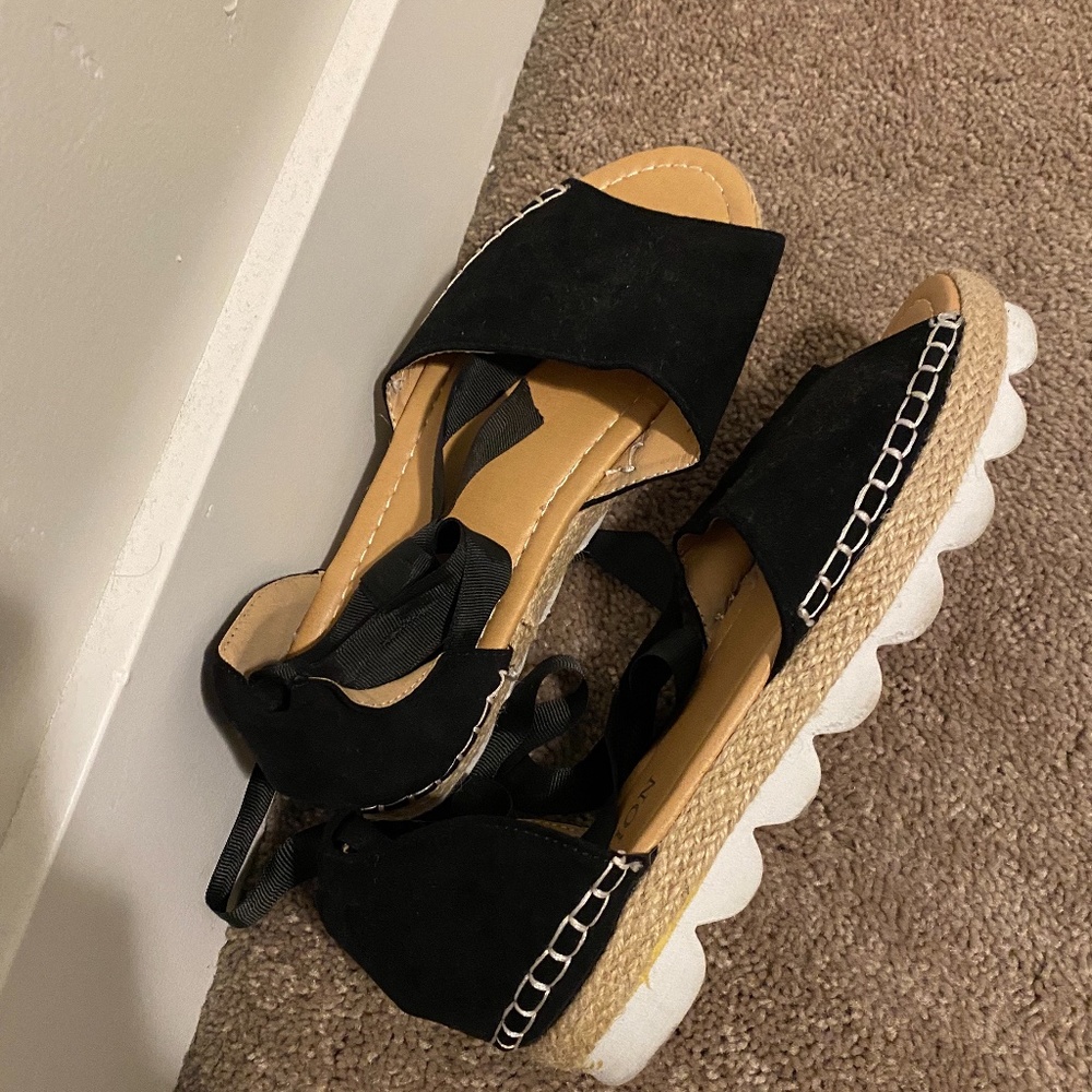 Ribbon Lace Open Toe Espadrille Platform Sandals
